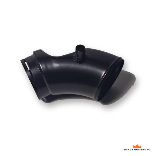 Aluminum B58 Gen 2 turbo inlet pipe, three-quarter view