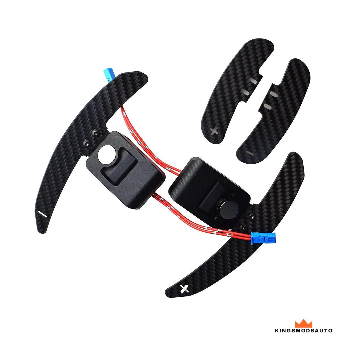 Magnetic paddle shifter units with long and short carbon paddles