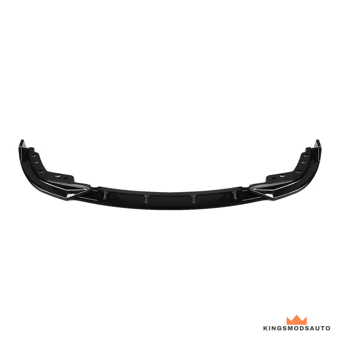 Assembled gloss black three-piece front lip splitter for the BMW G20 G21 3 Series, shown from the front