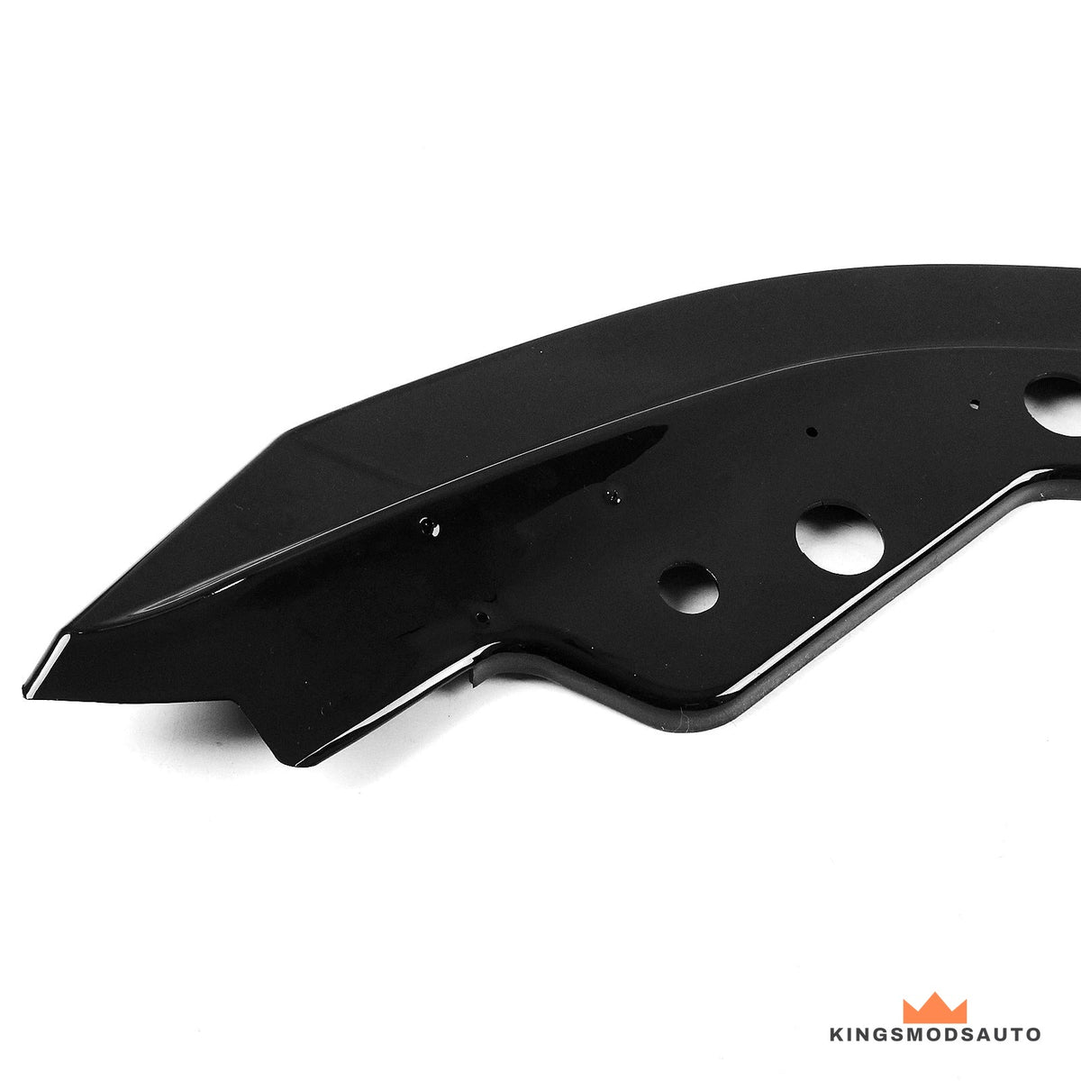 Close-up of a front lip side extension showing the pre-drilled mounting holes along the top flange