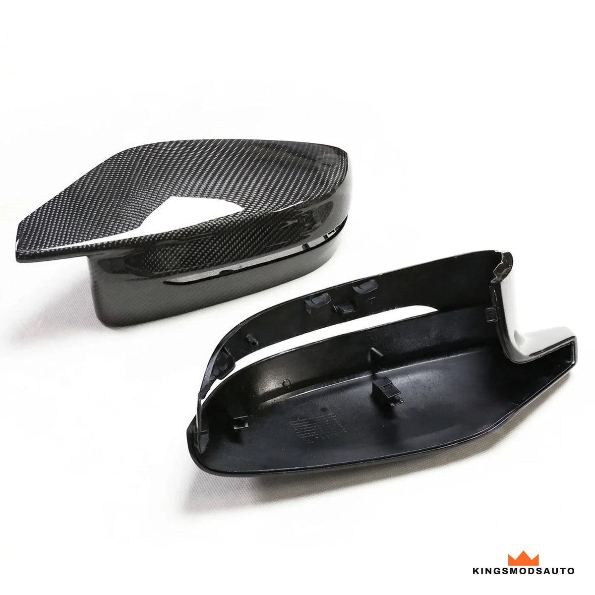 BMW G8X dry carbon mirror cap shown from the top and the inside